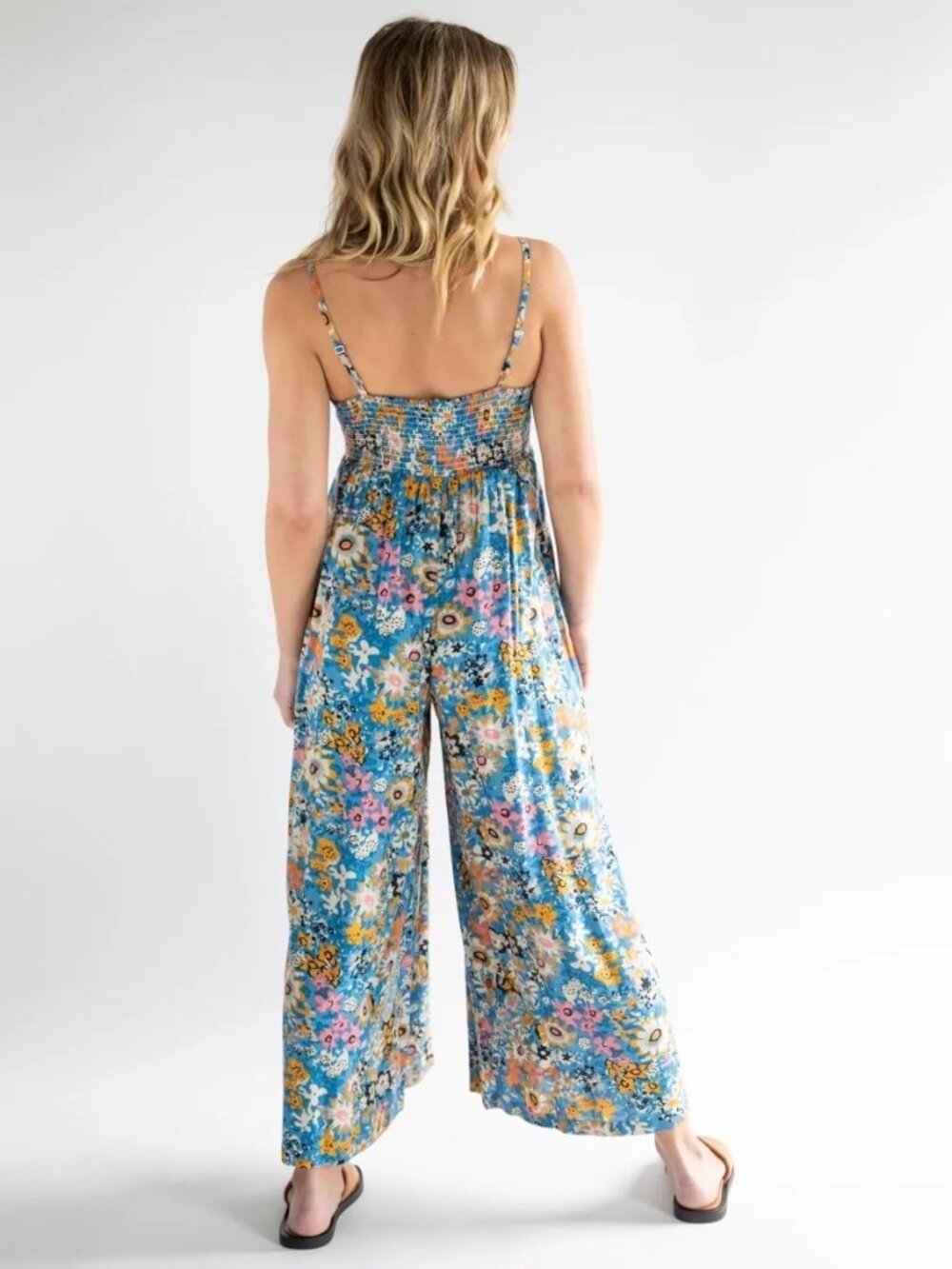 Natural Life Bailey Jumpsuit Floral XL Blue Pink Wide Leg Bohemian Pockets NEW - Picture 4 of 16